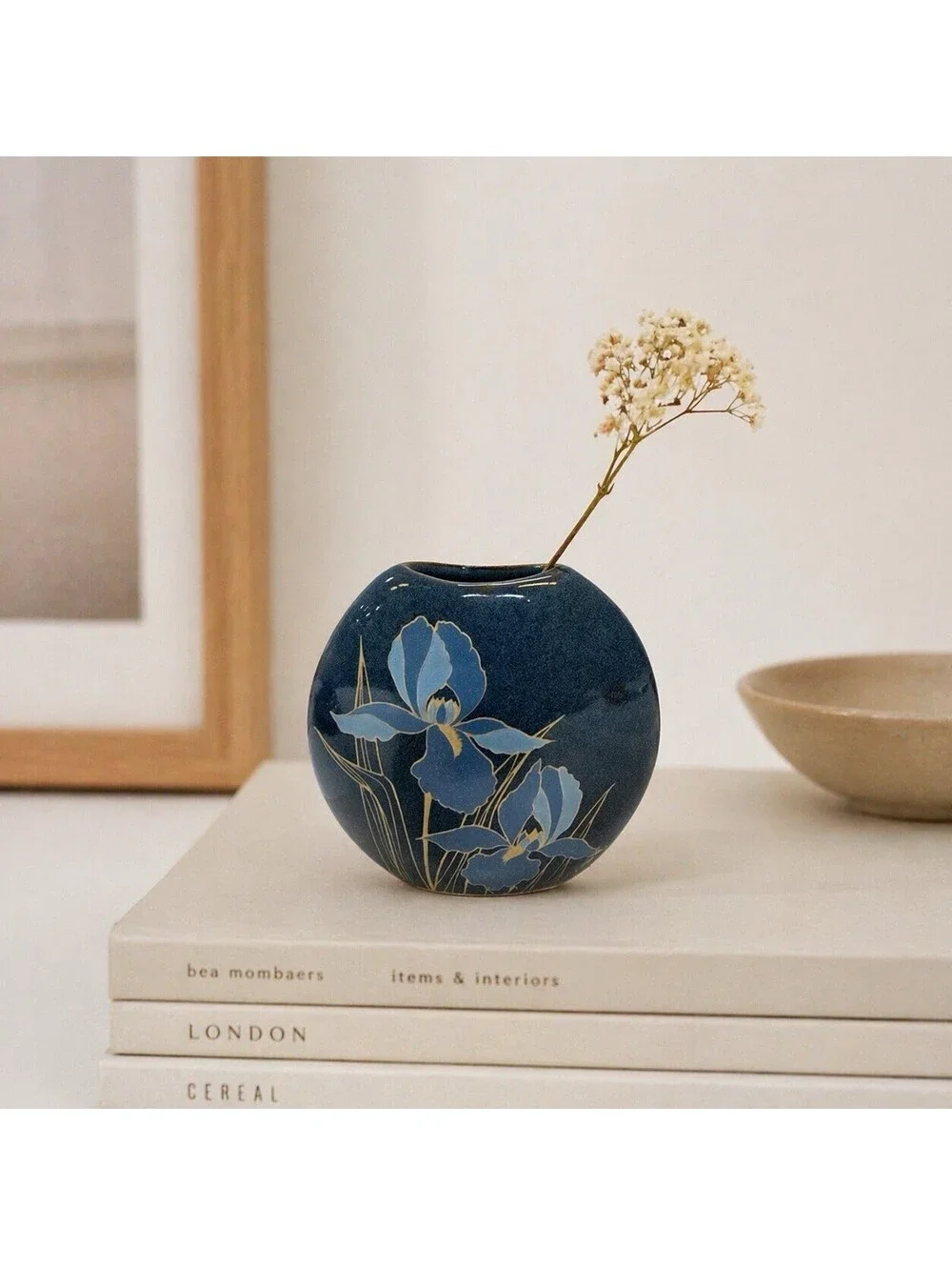 Vintage Otagiri Japan Blue Iris Vase Hand Crafted Mini Bud Flora Ceramic
